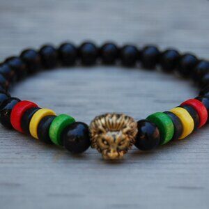 Lion Bracelet,Wood Bracelet,Rasta Bracelet,Lion Rasta Bracelet